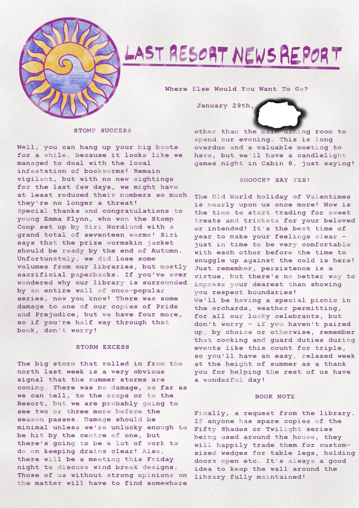 A stained and dirty page of purple text. Click for transcription.